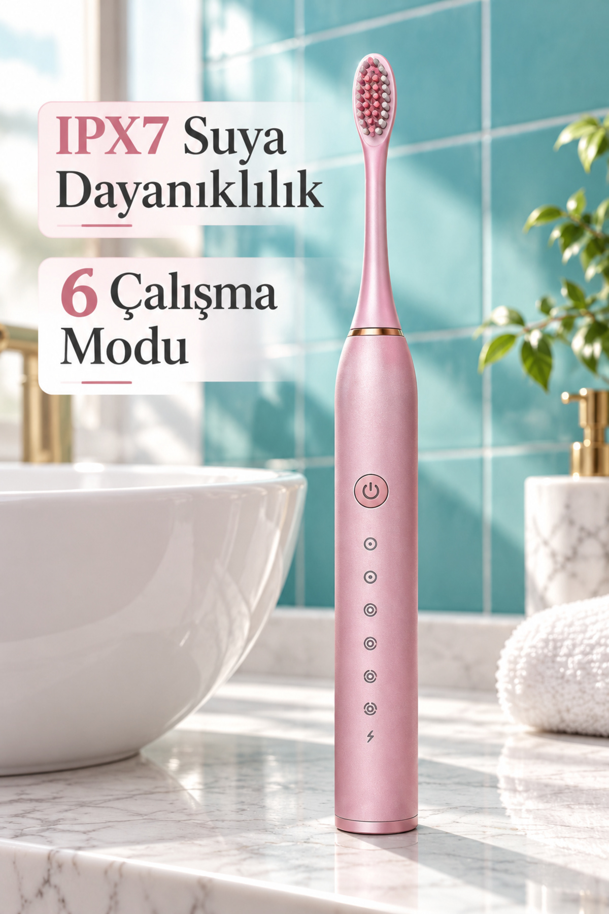 Pembe Elektrikli Diş Fırçası IPX7 Suya Dayanıklı