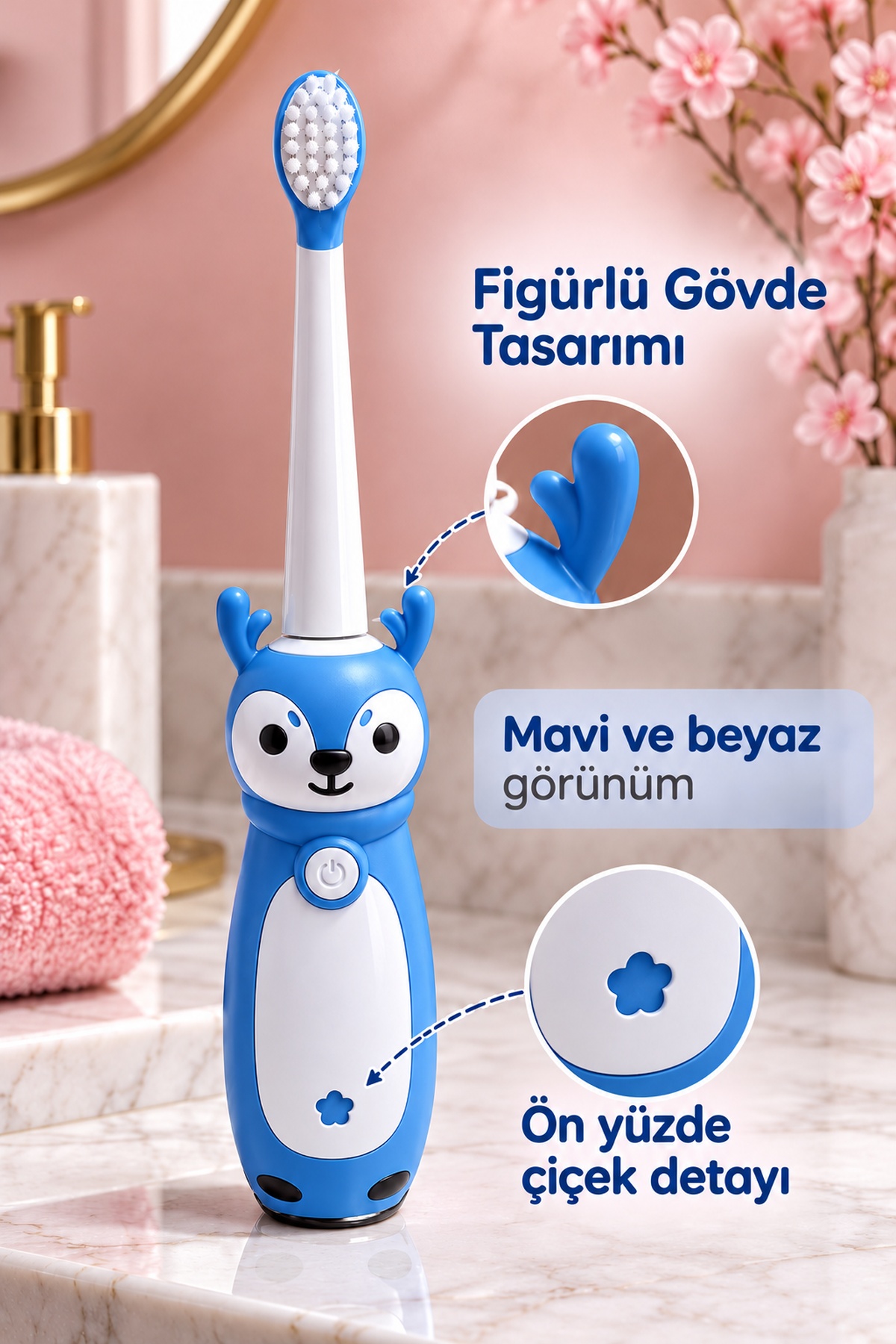 Elektrikli Diş Fırçası Mavi Gövdeli İki Yedek Başlıklı