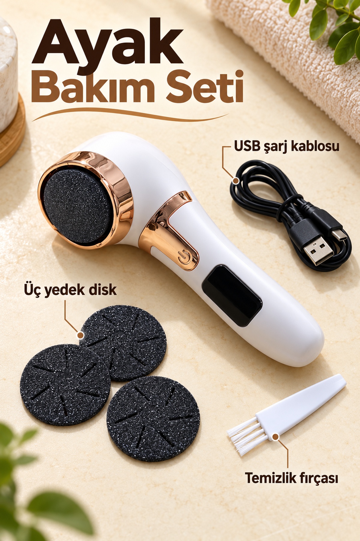 Üç Yedek Diskli Şarjlı Elektrikli Ayak Törpüsü
