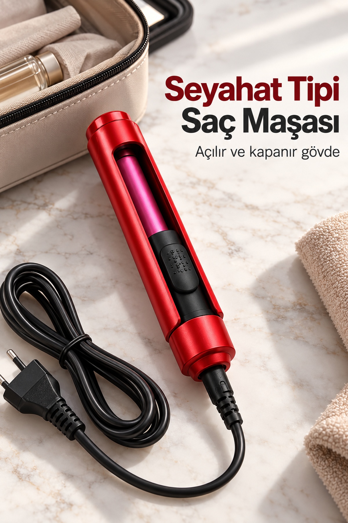 Düz ve Dalgalı Saçlar İçin Seyahat Tipi Maşa ve Düzleştirici