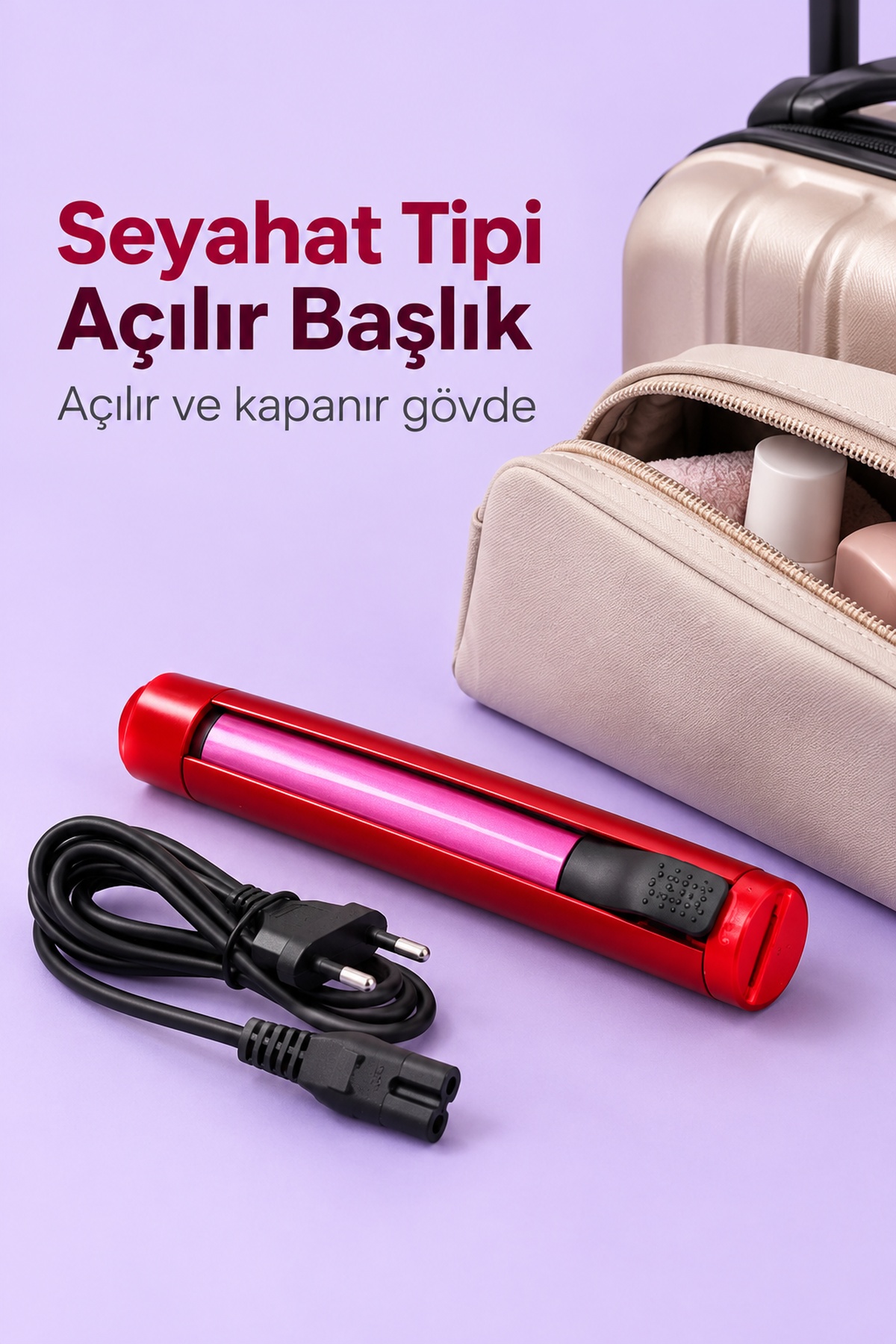 Düz ve Dalgalı Saçlar İçin Seyahat Tipi Maşa ve Düzleştirici