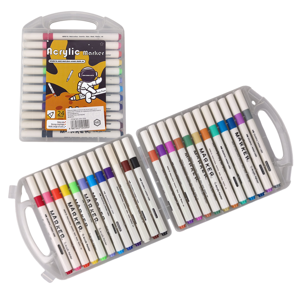 24 Renk Plastik Çantalı Akrilik Marker Kalem Seti