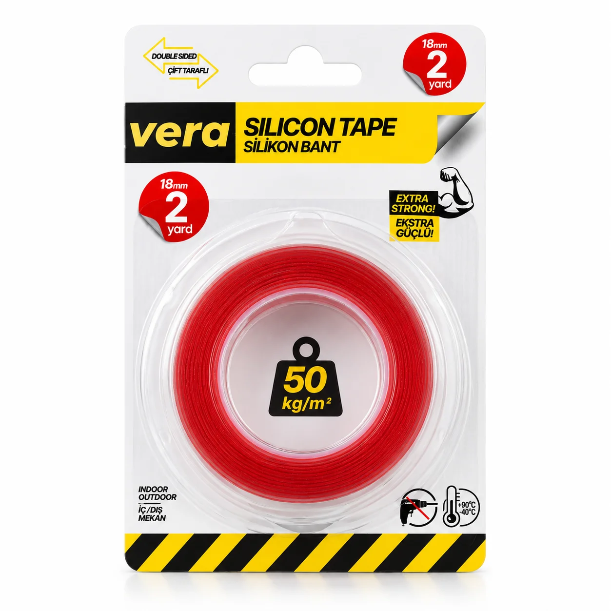 Vera Premium Çift Taraflı Kırmızı Akrilik Bant 18x20yard
