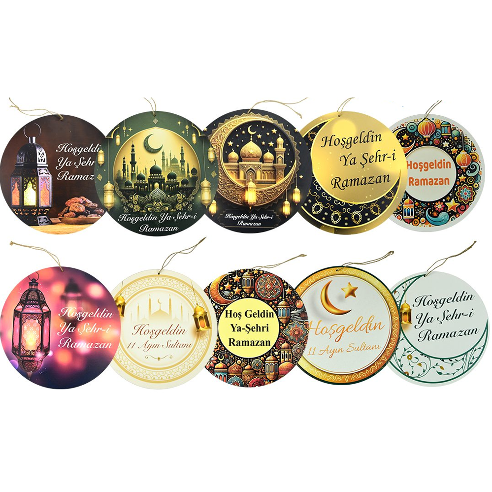 Hoşgeldin Ramazan Temalı 28x28 UV Baskı Ahşap Kapı Süsü 10 lu paket