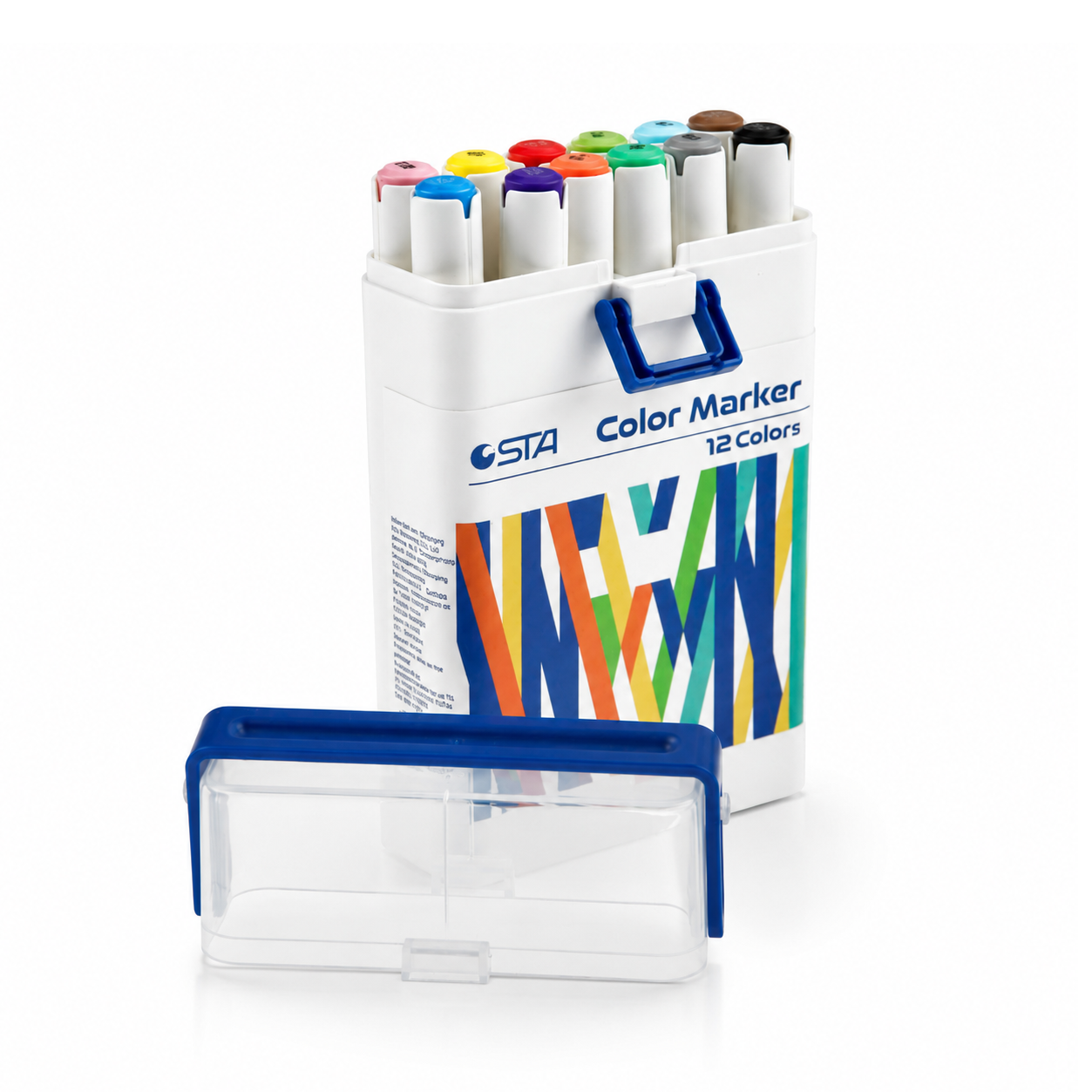 STA 12 Renk Ergonomik Kutu Akrilik Marker Kalem