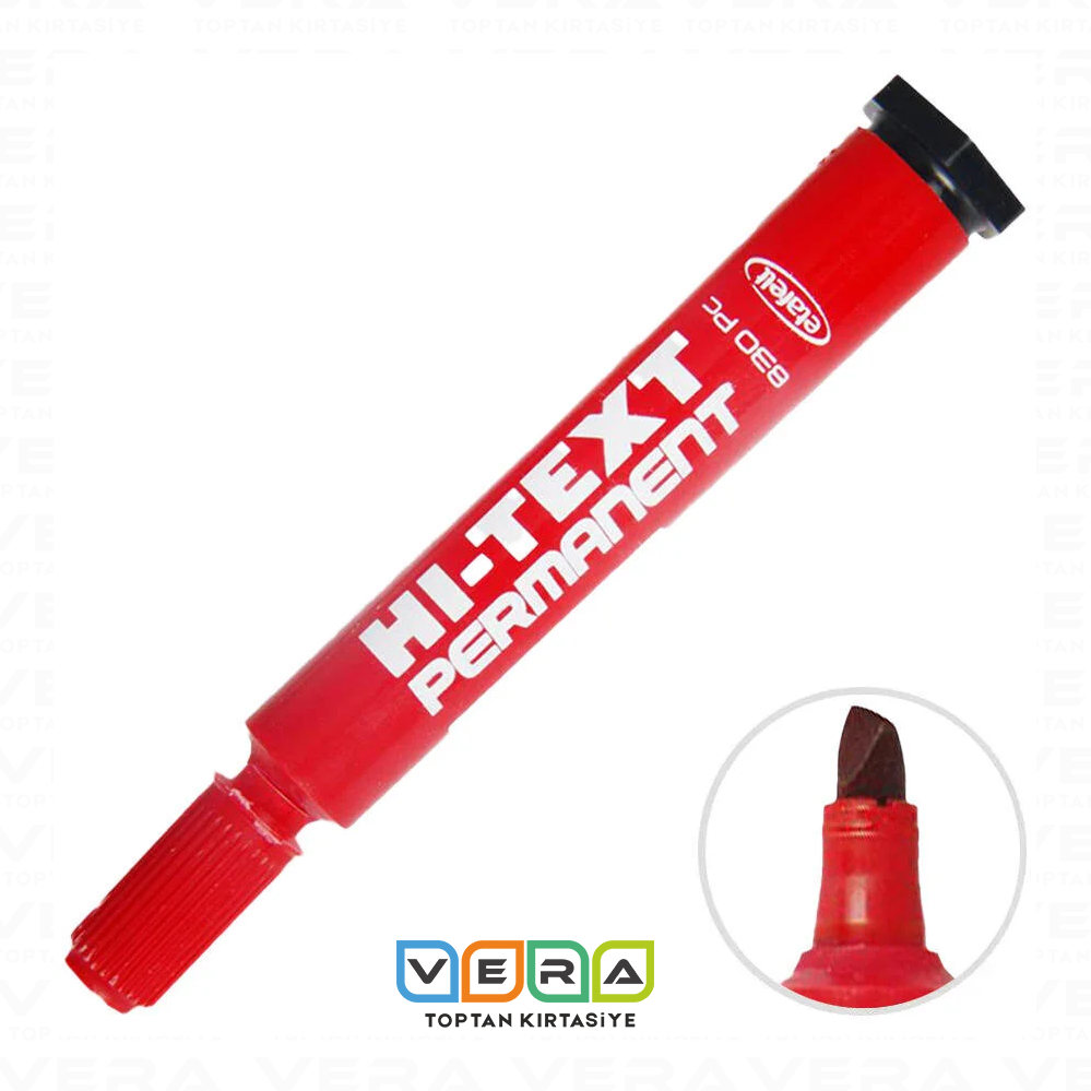 Hi-Text Permanent Marker Koli Kalemi Kesik Uç Kırmızı 12 li Paket