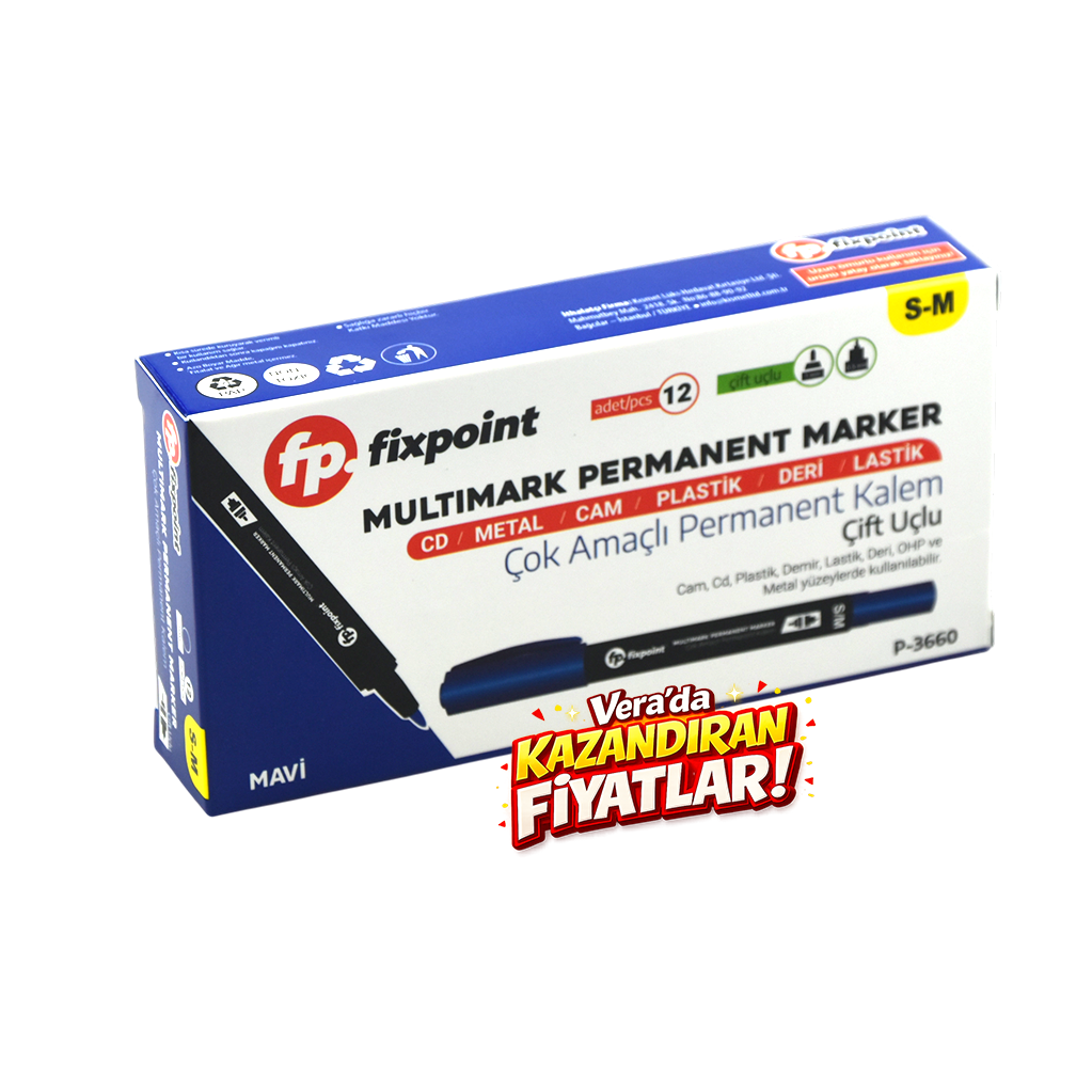 Fixpoint Mavi Çift Taraflı S-M Asetat Kalemi 12 li paket