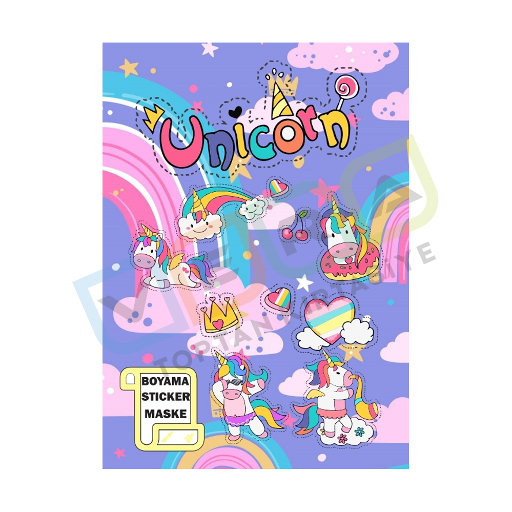 Unicorn Stickerlı , Maske Çıkartmalı Boyama Kitabı