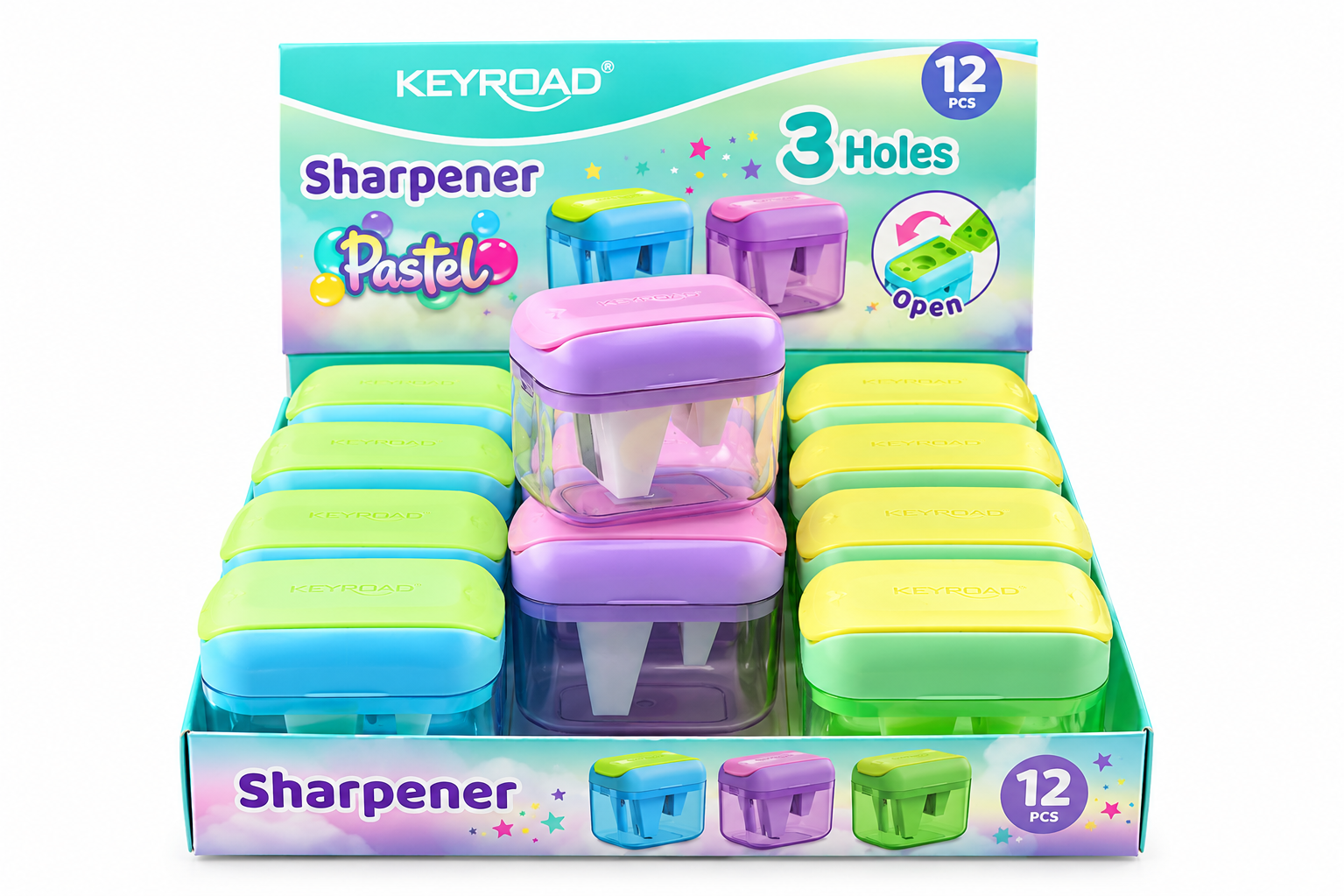 Keyroad Jumbo Üç Bıçaklı Hazneli Pastel Kalemtraş