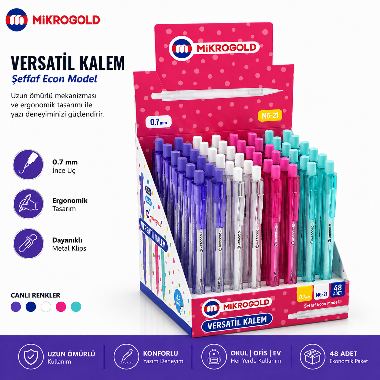 Mikro Gold MG-21 Şeffaf Econ Model 07 Versatil Kalem