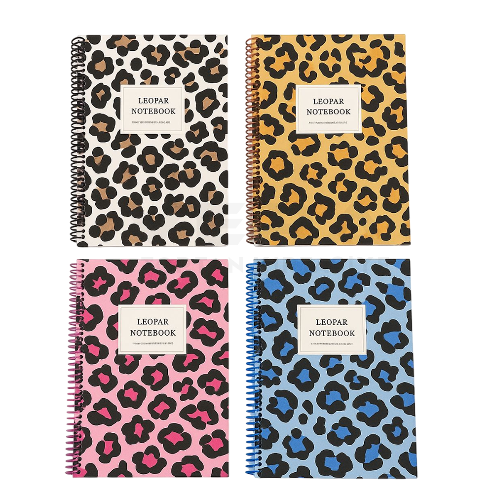 Krop 17x24 100 Yp Spiralli Leopar Desen Sert Kapak Çizgili Defter