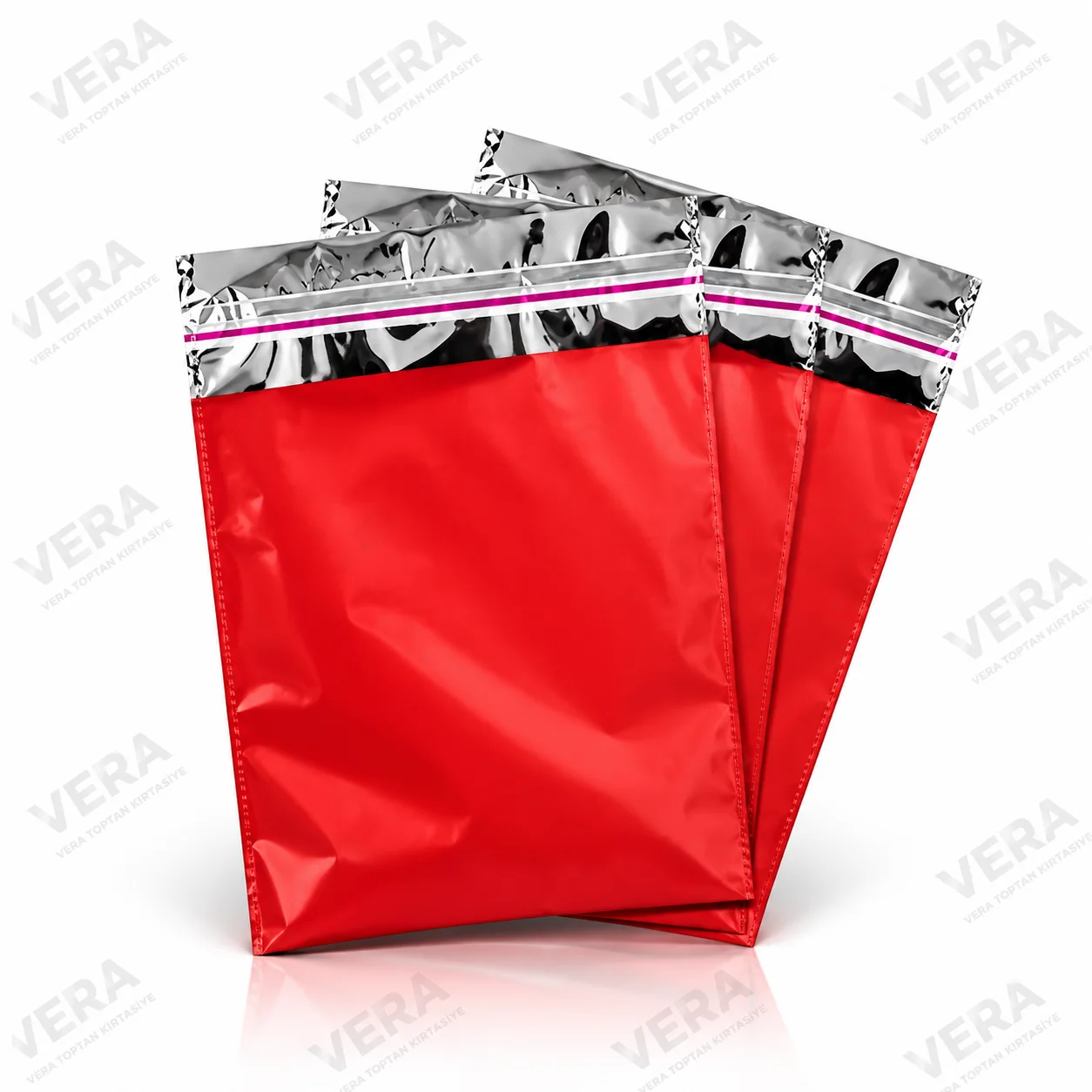 Kırmızı Metalize Poşet Lüks 50li Paket 11x12