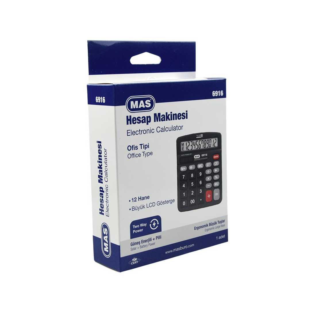 MAS 6916 HESAP MAKİNESİ OFİS TİPİ PLASTİK PANEL