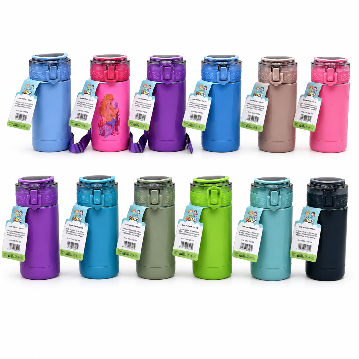 Kids 450 ML Pipetli Askılı Cam Matara ( Premium Plastik kılıflı )