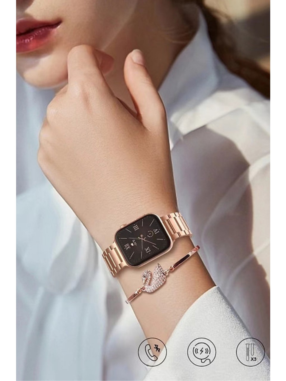 Bilişim Burada G9 Mini Plus Silver Gümüş 41 mm 3 Kordon Mickey Charm Bileklik Hediyeli Akıllı Saat