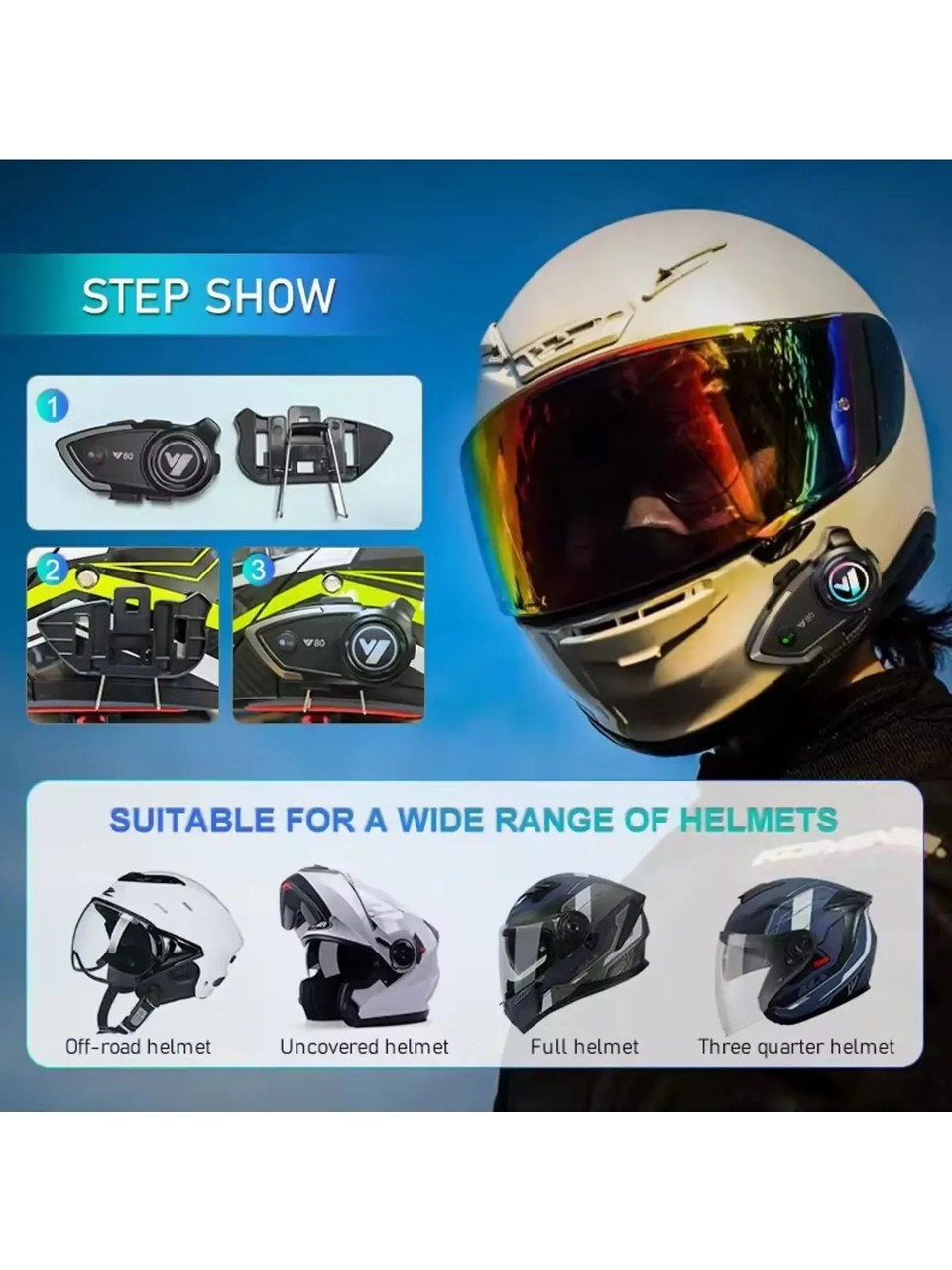 Bilişim Burada Y80 Yeni Nesil Motosiklet Kask Interkom Mikrofonlu Gürültü Engelleyici Işıklı 5-3 Bluetooth Kulaklık Motorsiklet Içi Motorcu Kulaklığı