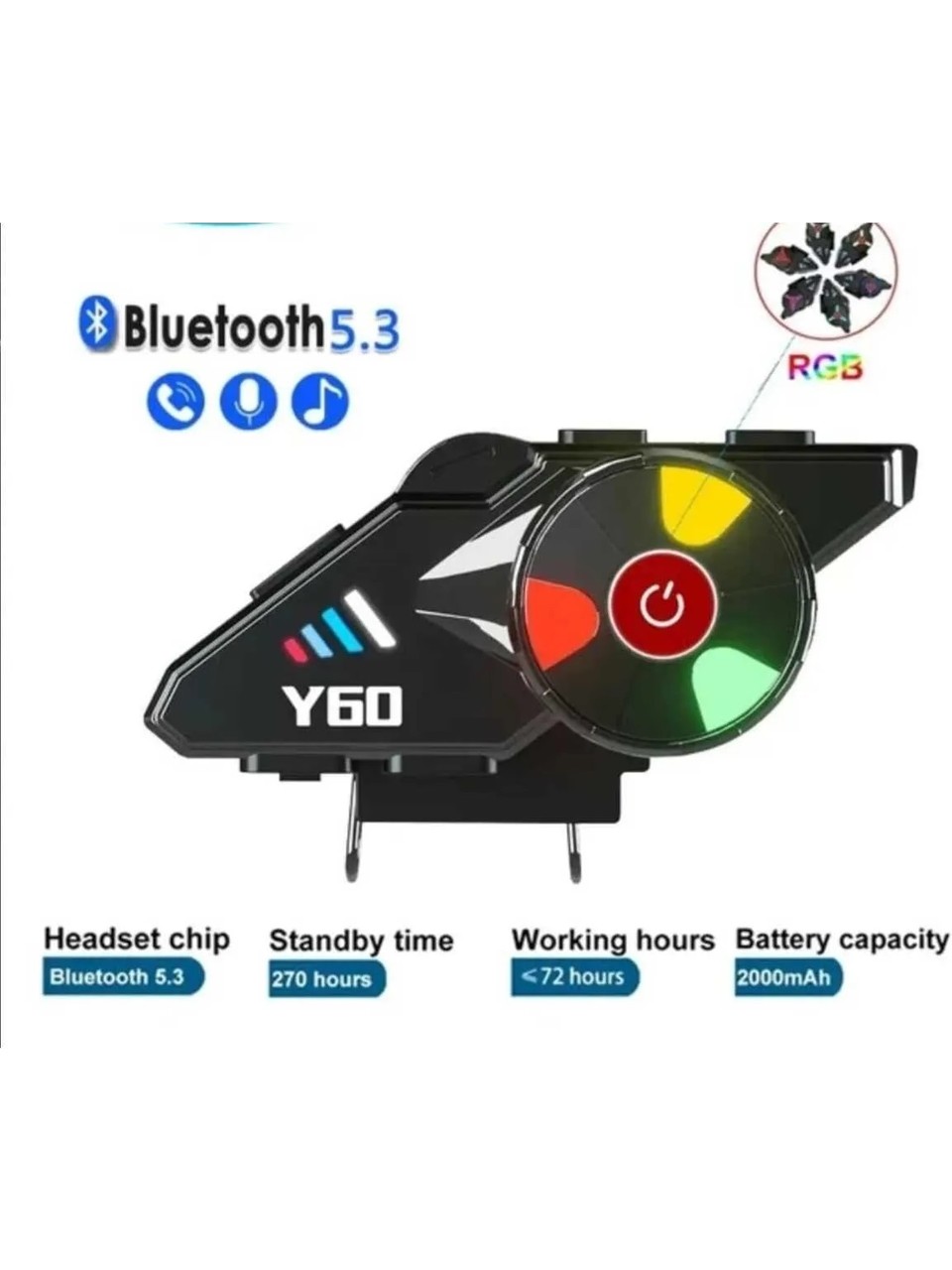 Bilişim Burada Y60 Mikrofonlu Ipx6 Su Geçirmez Rgb Bluetooth 5-3 Sesli Asistan İnterkom Kask Kulaklığı