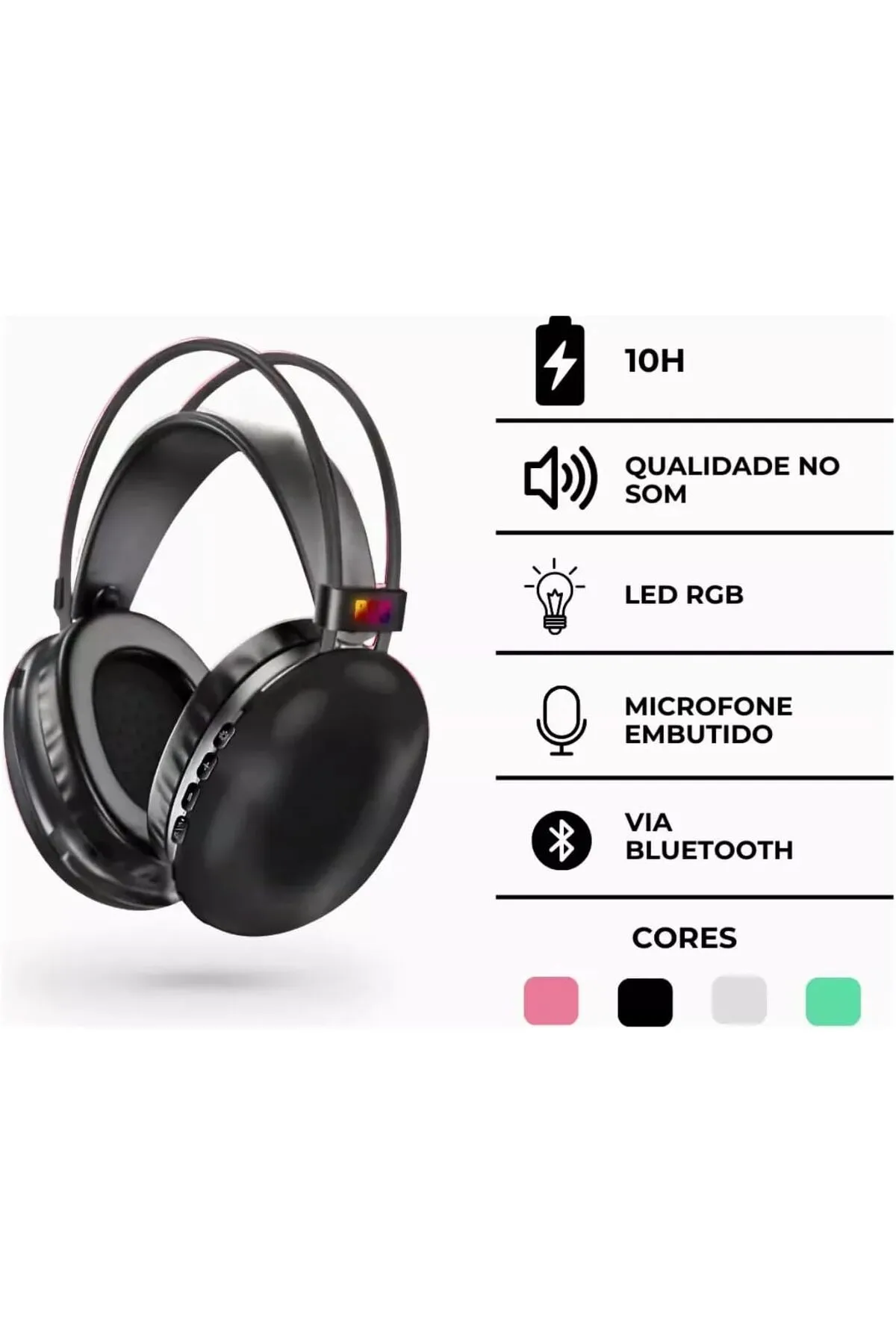 Bilişim Burada PG580 Disco Pulse LED Işıklı Yüksek Ses Kaliteli Mikrofonlu Kablosuz Bluetooth Kafaüstü Kulaklık Siyah