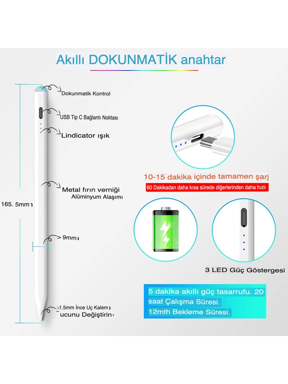 Bilişim Burada PEN-01 Manyetik Universal Tablet ve Telefon Kalemi Stylus Pen