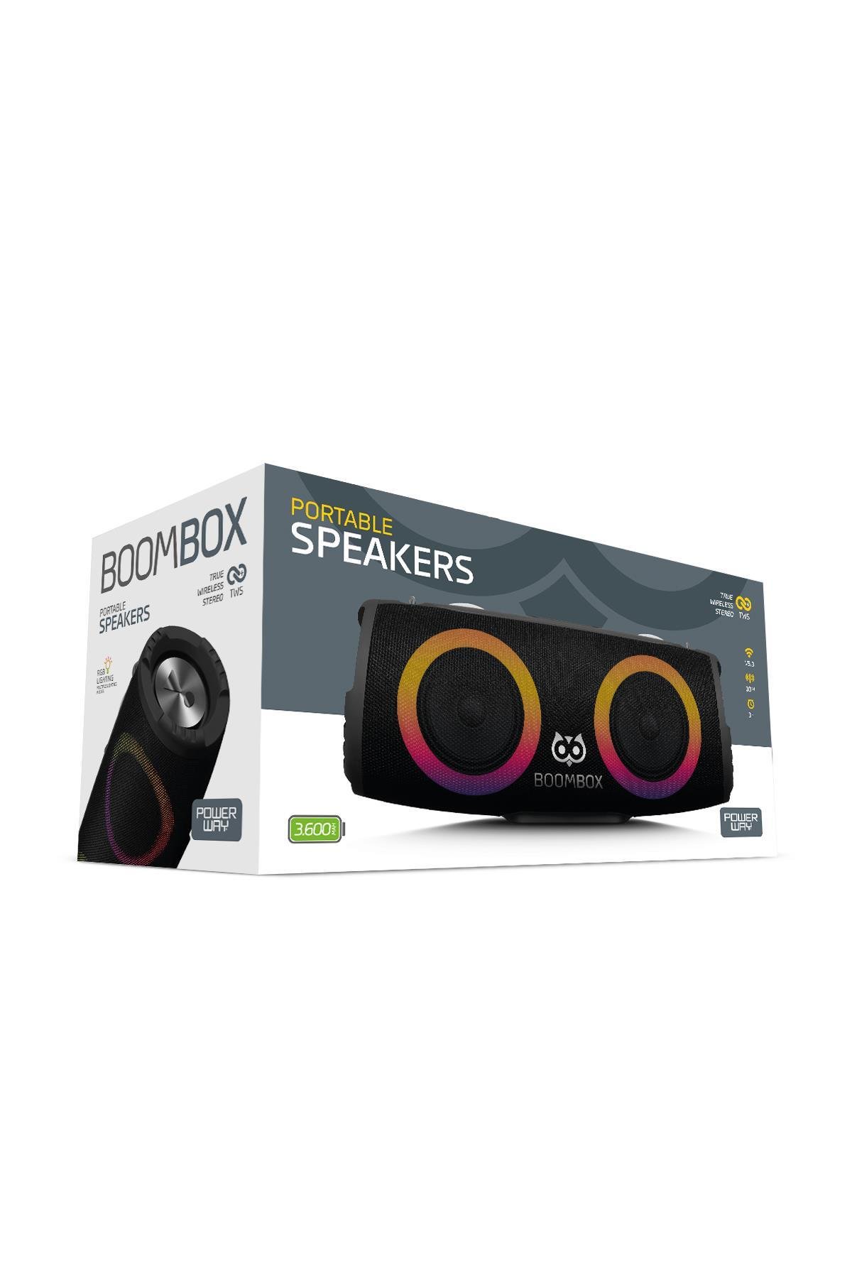 POWERWAYBoomBox 30W Çift Bass Usb Hafıza Kartı Aux Radyo Led Işıklı Bluetooth Hoparlör Hi-Fi Ses Bombası